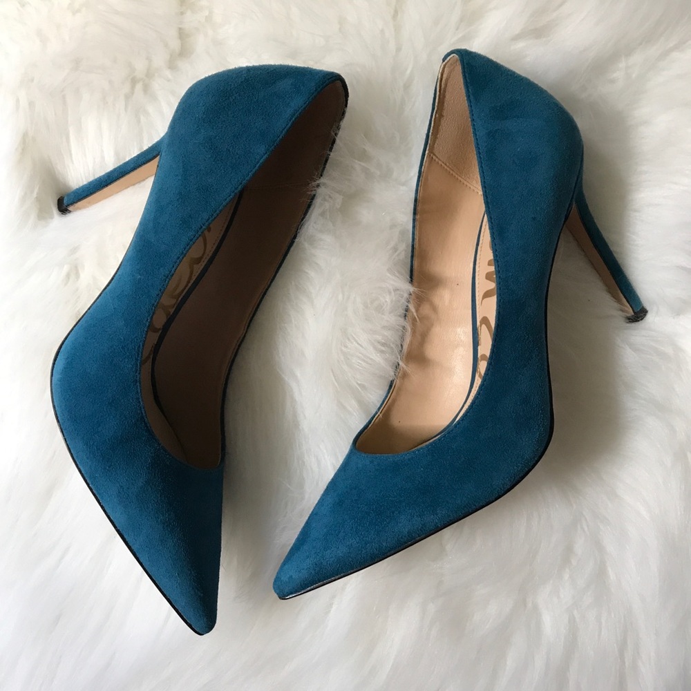 Sam Edelman Teal Suede Pointed-Toe Pumps